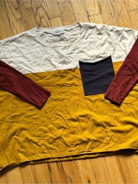 bohme Colorblock Crewneck Sweater in Mustard, Cream & Maroon